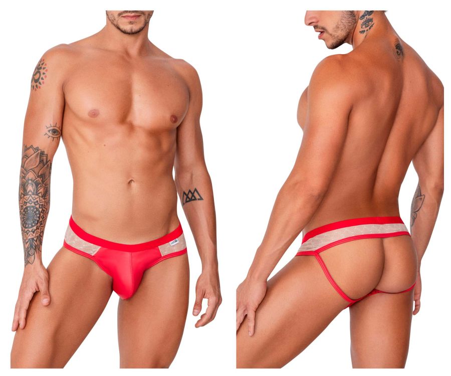 CandyMan 99763 Lace Jockstrap Nude-Red