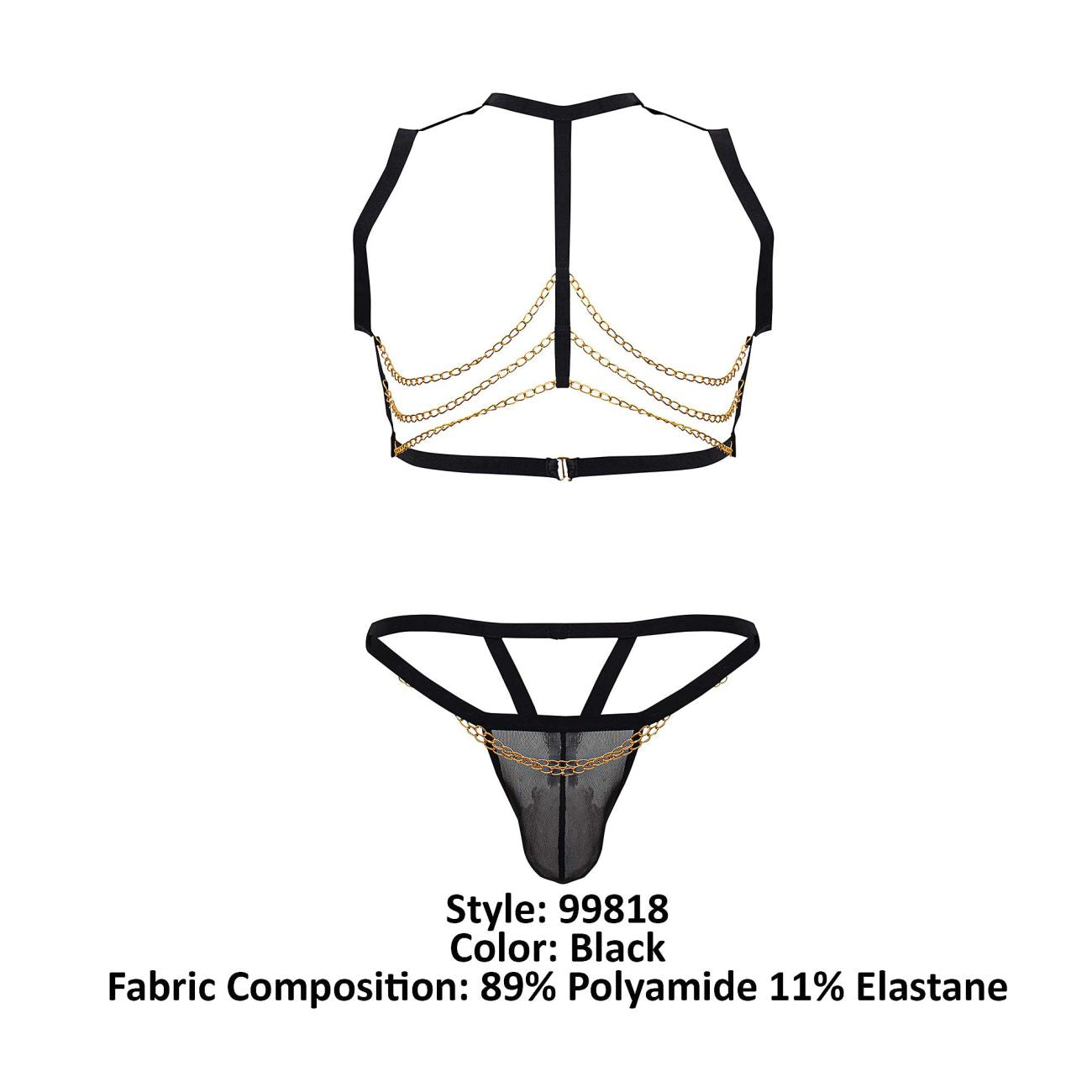 CandyMan 99818 Two Piece Harness Outfit with Chains Black