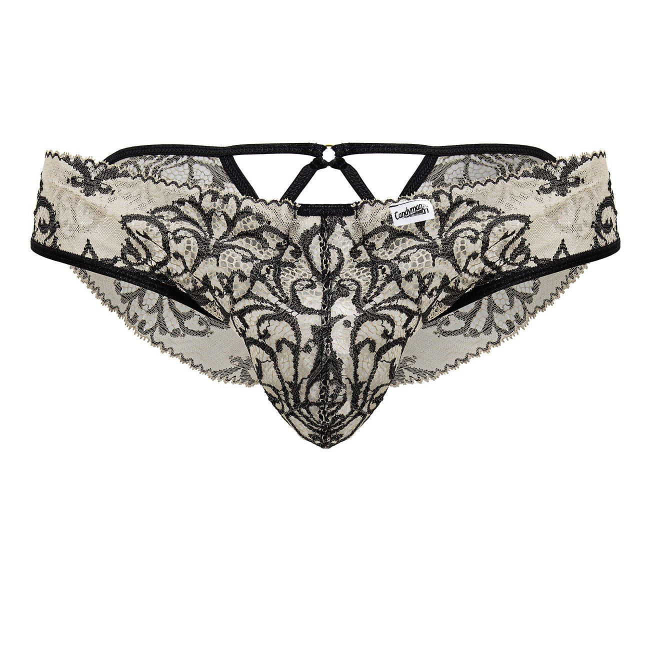 CandyMan 99830 Male Lace Briefs Nude-Black
