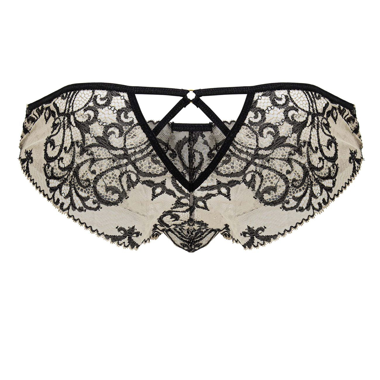 CandyMan 99830 Male Lace Briefs Nude-Black