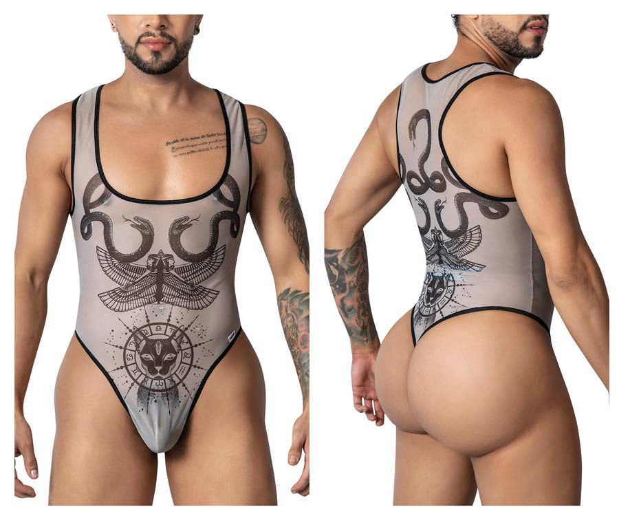 CandyMan 99869 Egyptian Mens Bodysuit Nude-Black