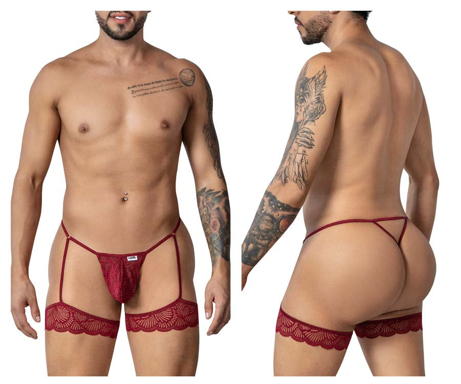 CandyMan 99906 Mens Sexy Garter Lace Thongs Burgundy