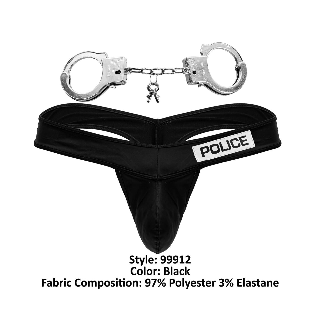 CandyMan 99912 Male Costume Police Thong Black