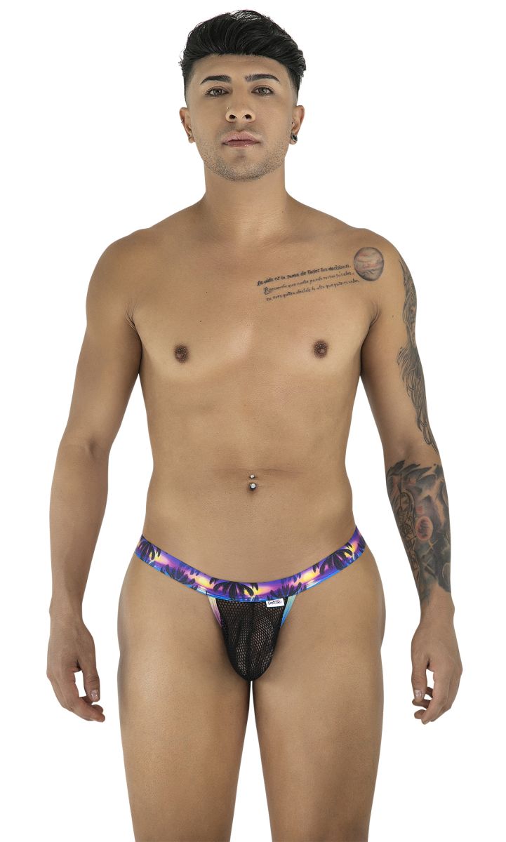 CandyMan 99936 Mens Ultra Daring Palm Tree & Mesh Thongs Black