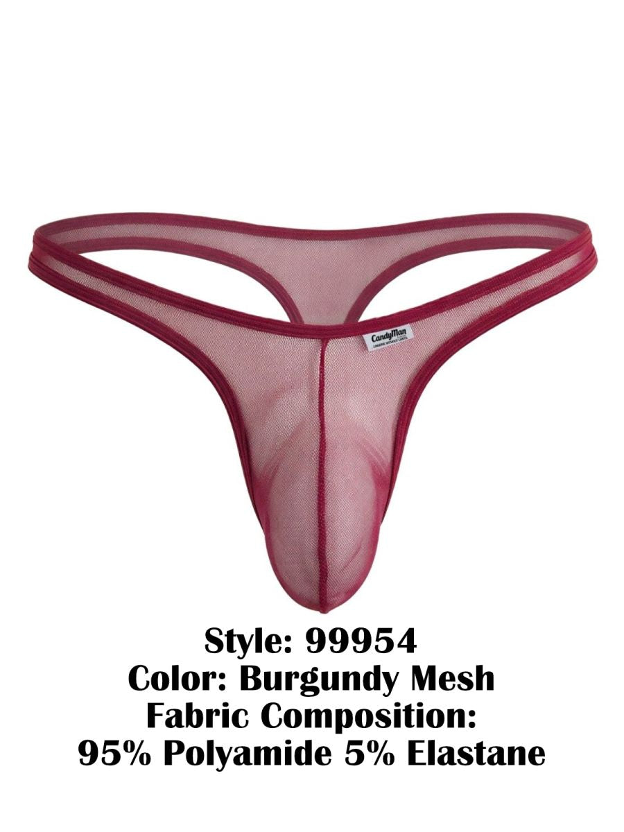 CandyMan 99954 Mens Minimal Barely There Thongs Burgundy Mesh Plus Sizes
