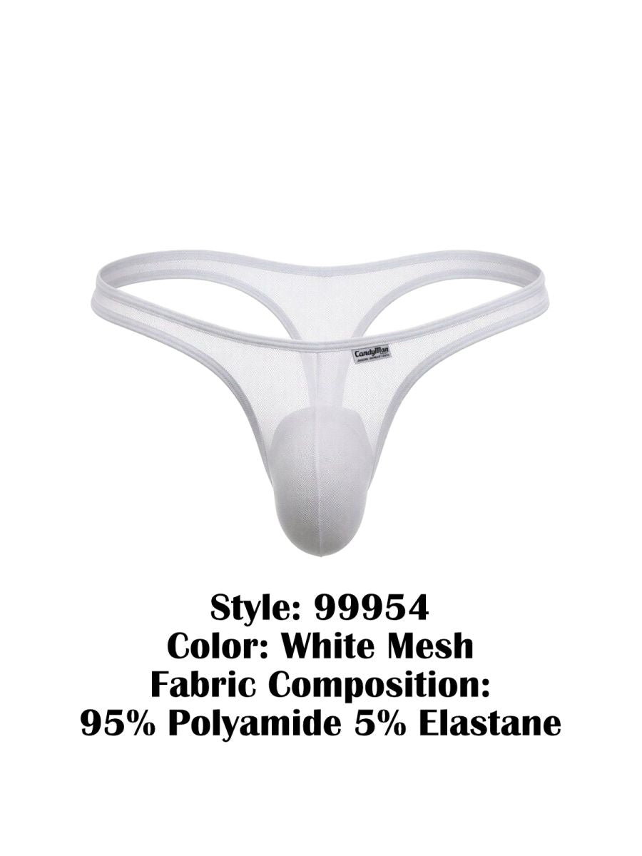 CandyMan 99954 Mens Minimal Barely There Thongs White Mesh Plus Sizes