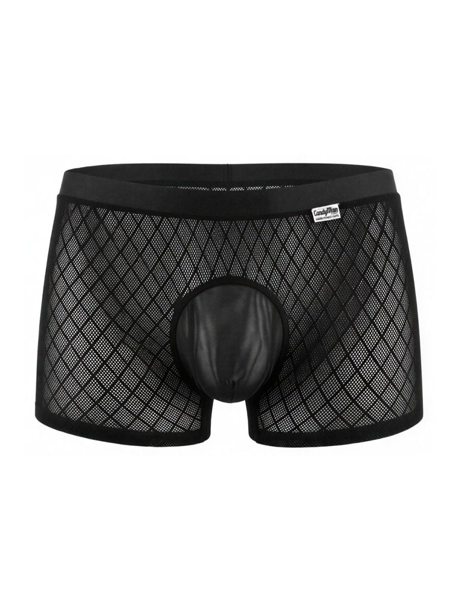 CandyMan 99962 Mens Stretch Fishnet Boxer Briefs Black