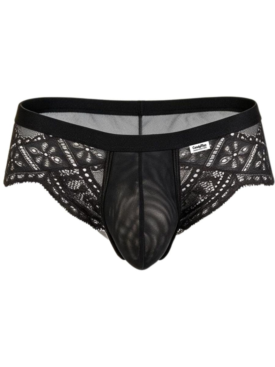CandyMan 99970 Mens Captivating Sexy Mesh-Lace Briefs Black