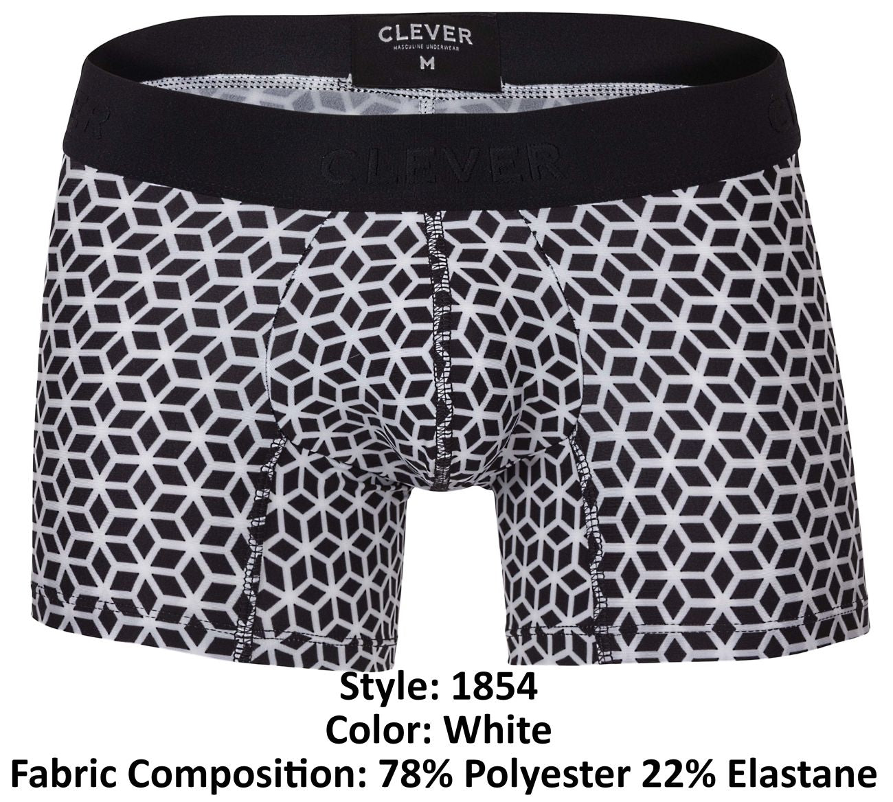 Clever 1854 Cuadricula Male Boxer Trunks White & Black