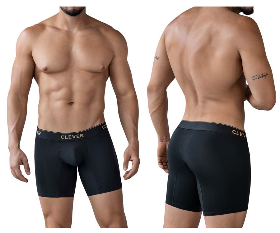 Clever 2027 Valladolid Mens Sleek Long Leg Boxer Briefs Black