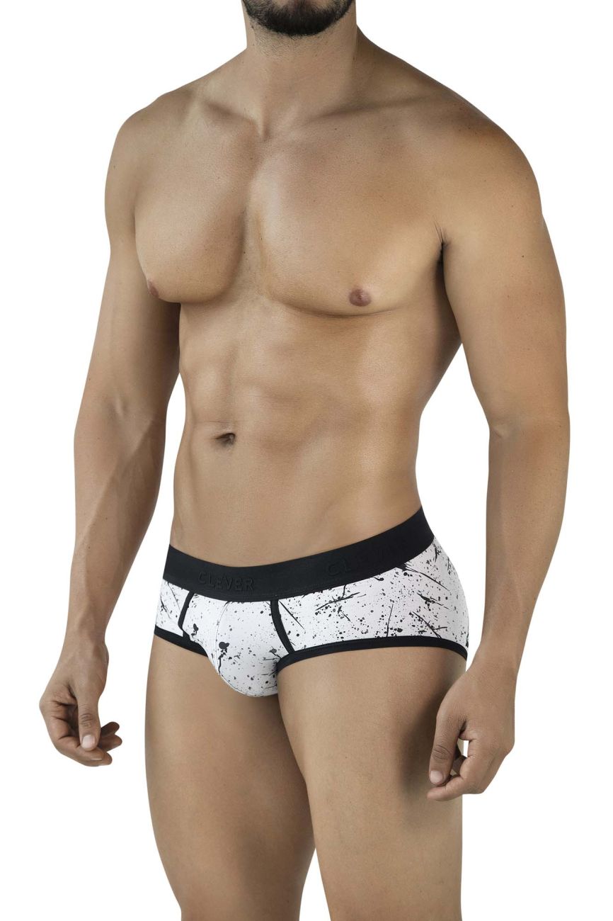 Clever 2051 Brochazos Mens Splatter Print Briefs Black & White