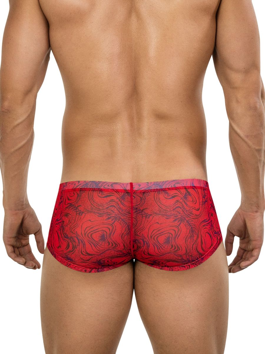 26032 Calipso Male Sheer Low Rise Swirl Print Trunks Red