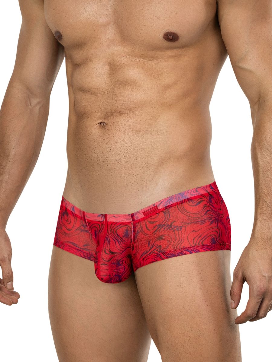 26032 Calipso Male Sheer Low Rise Swirl Print Trunks Red