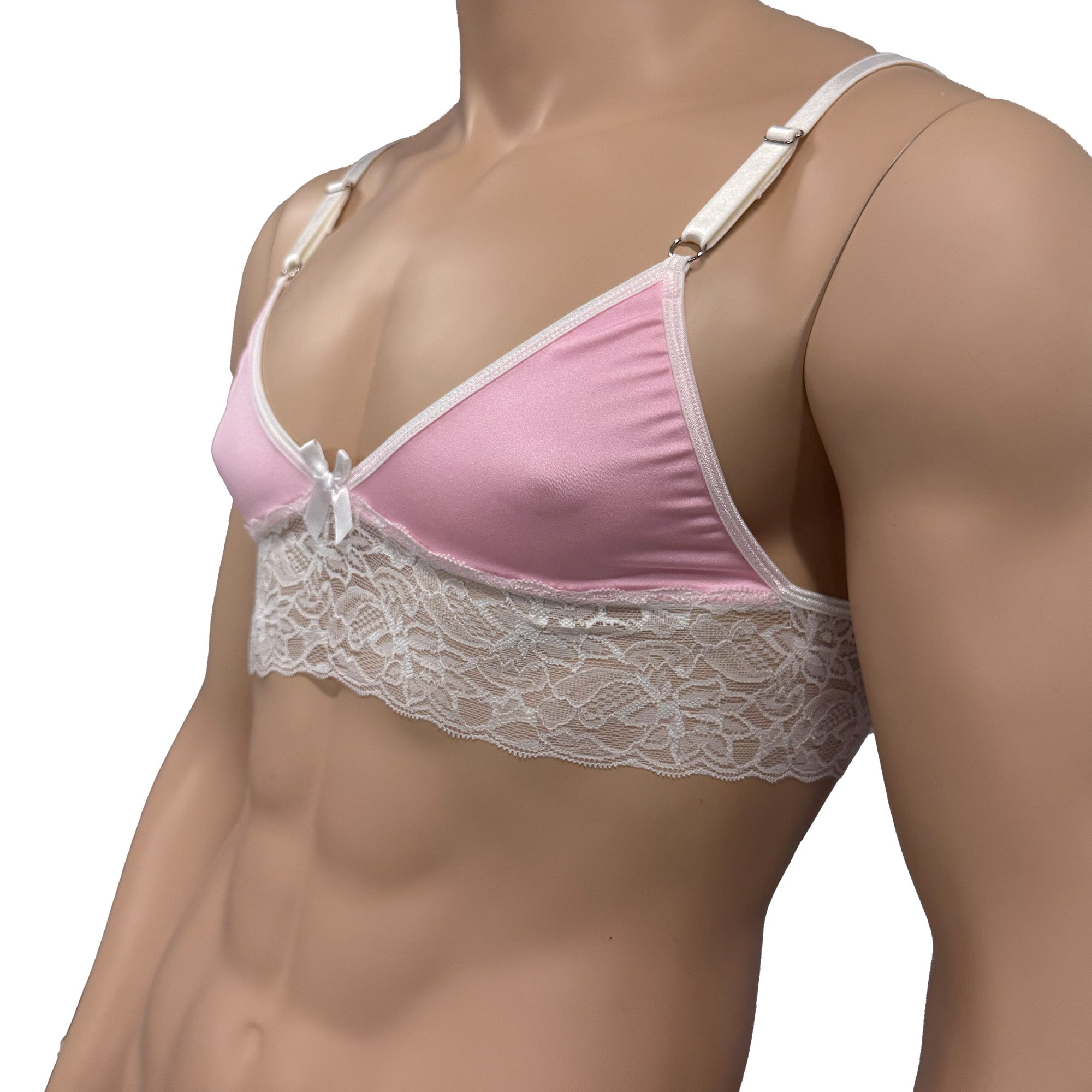 Mens Jackie & Lace Bra Top with Fun & Flirty Detail Light Pink & White Lace