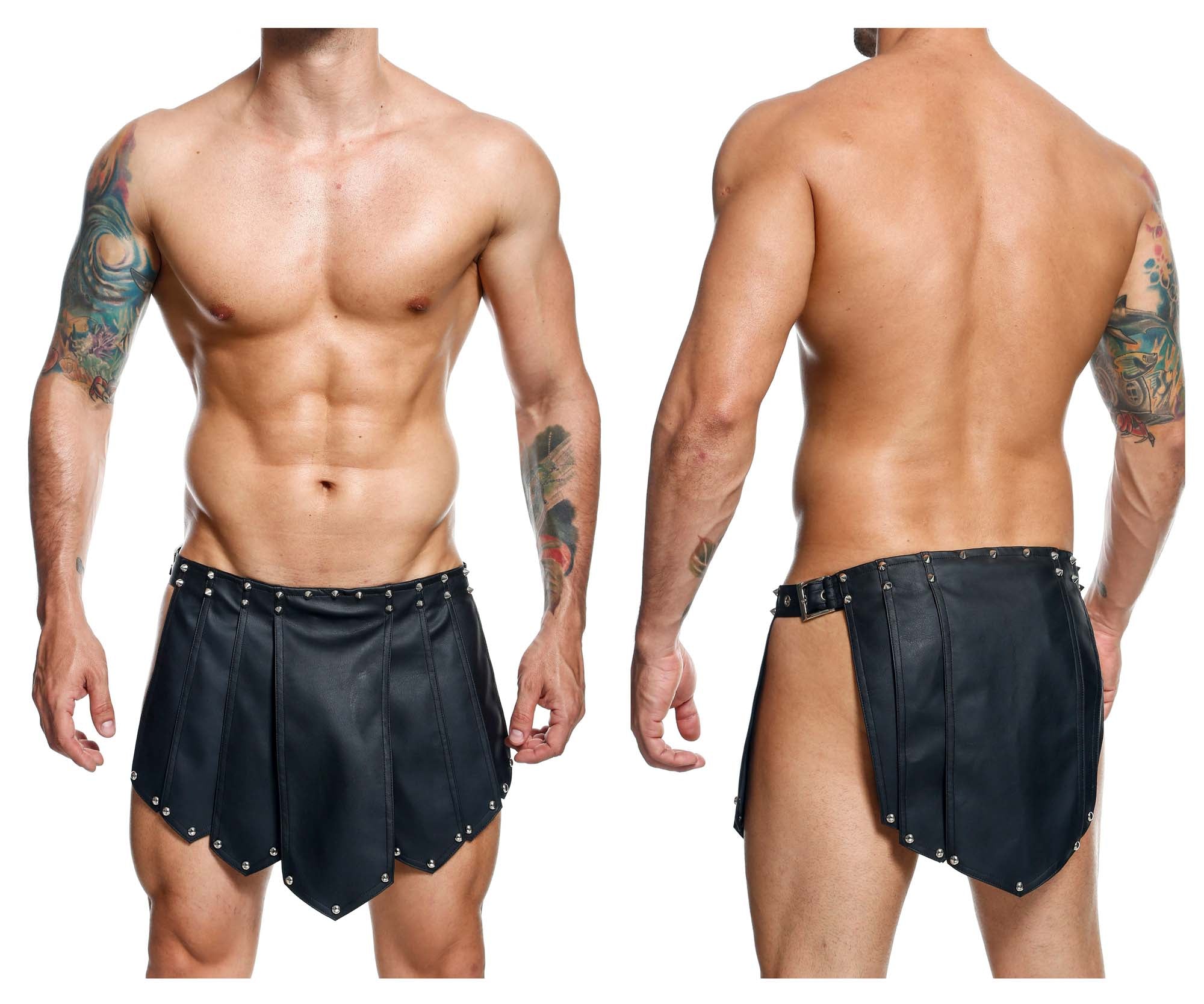 MaleBasics DMBL10 DNGEON Leather Look Roman Skirt Black