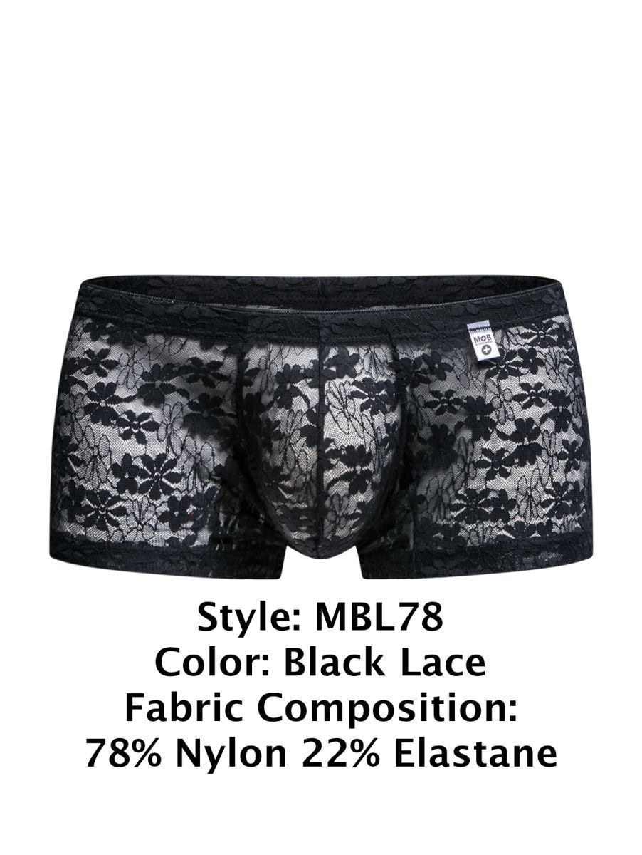 MaleBasics MBL78 Mens Sexy Barely There Trunks Black Lace