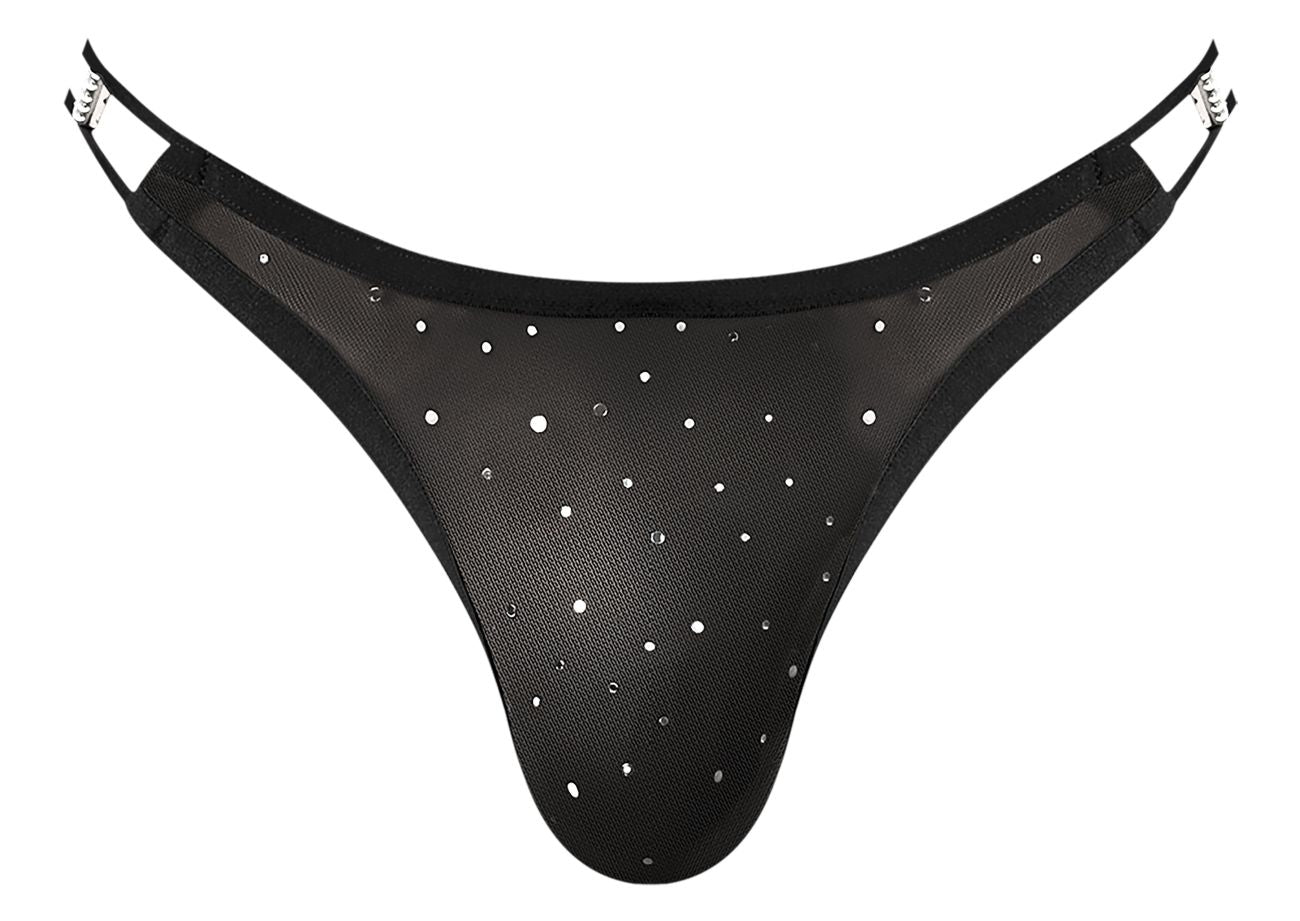 Male Power 407-288 Show Stopper Thong Black Silver Mesh Dot