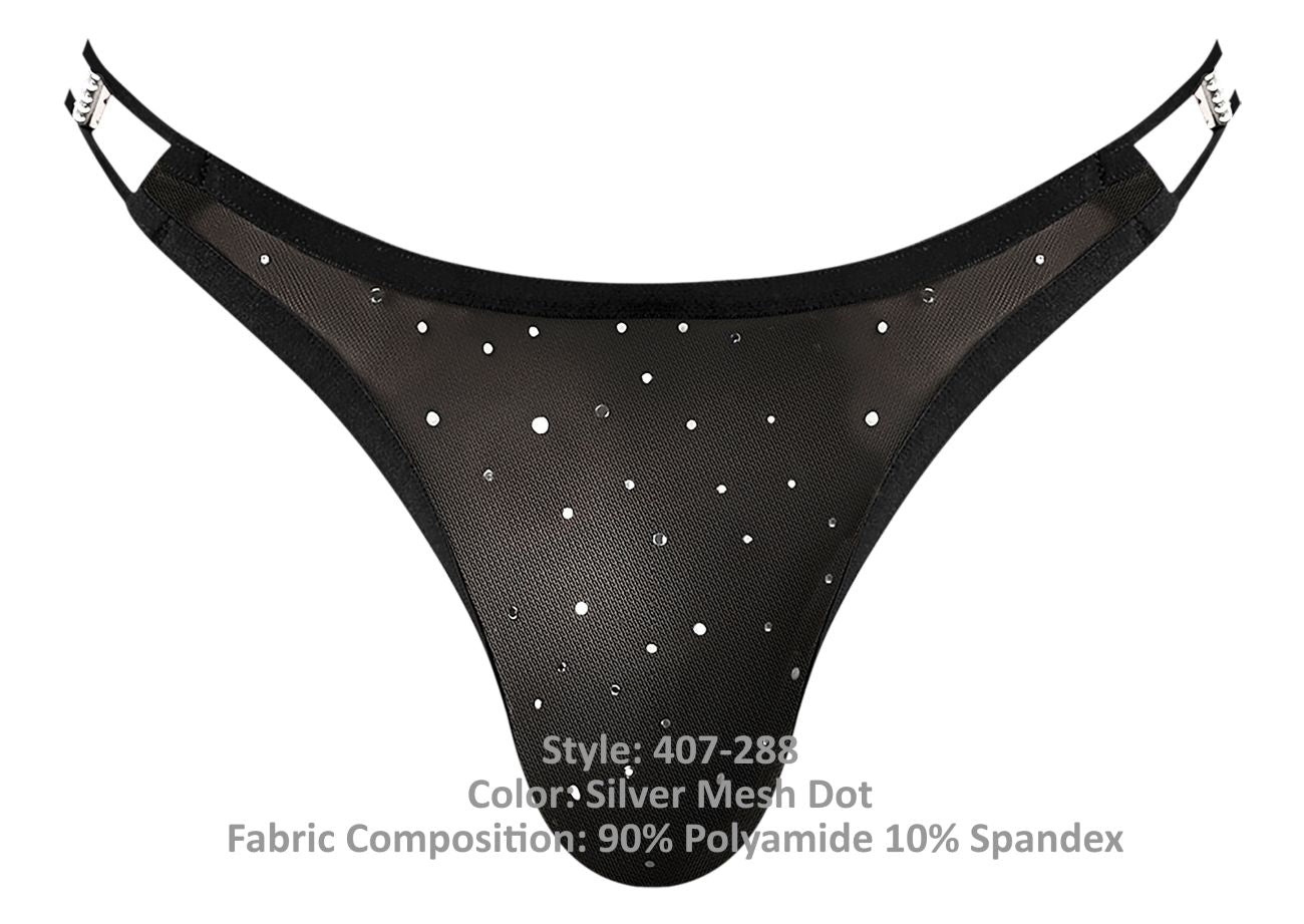 Male Power 407-288 Show Stopper Thong Black Silver Mesh Dot