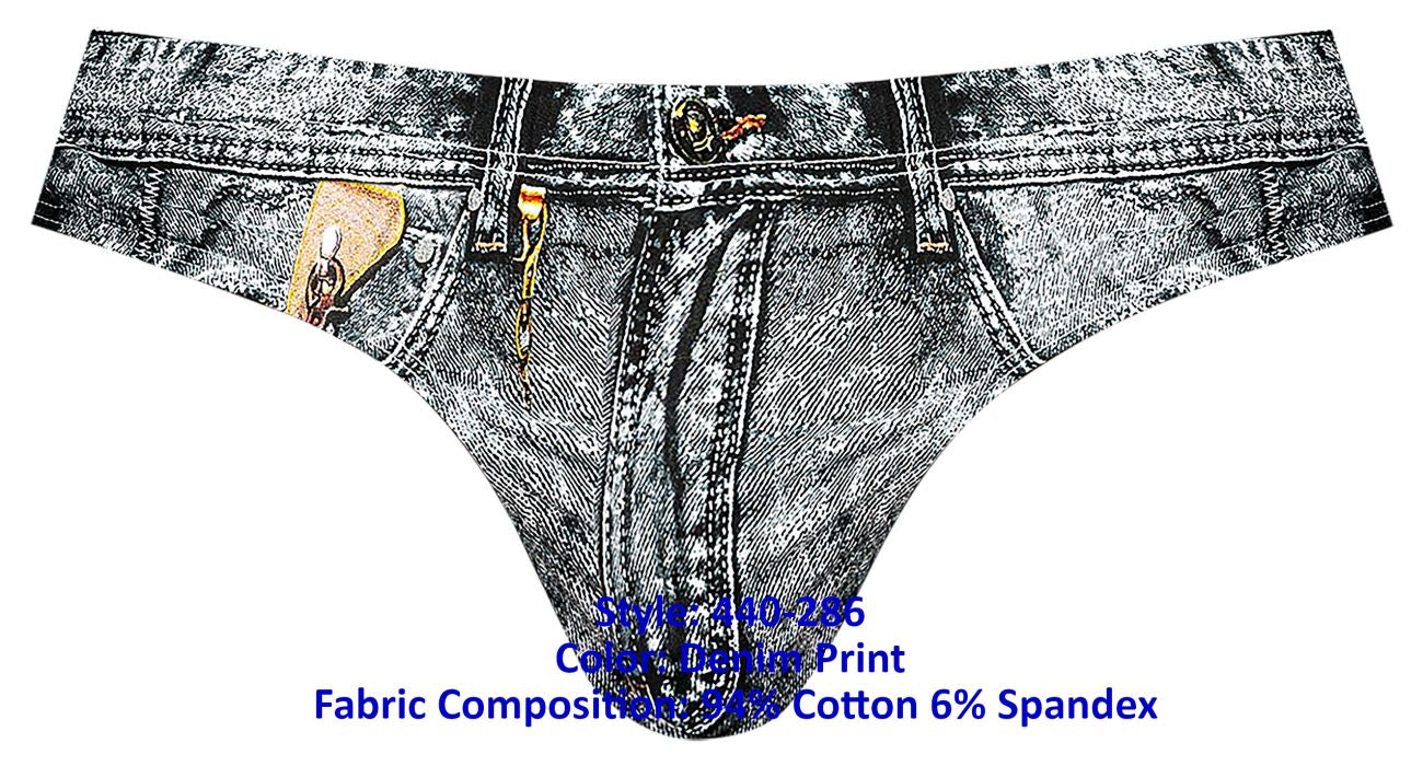 Male Power 440-286 Dirty Denim Thong Denim Print