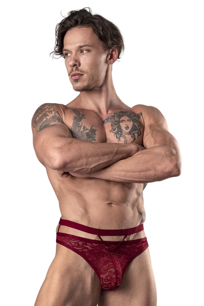 Male Power 446-289 Lucifer Cut Out Strappy Thong Burgundy