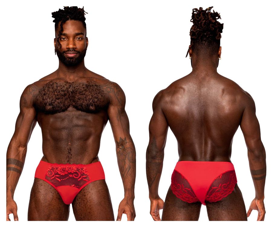 Male Power 492-280 Sassy Lace Bikini Solid Pouch Red