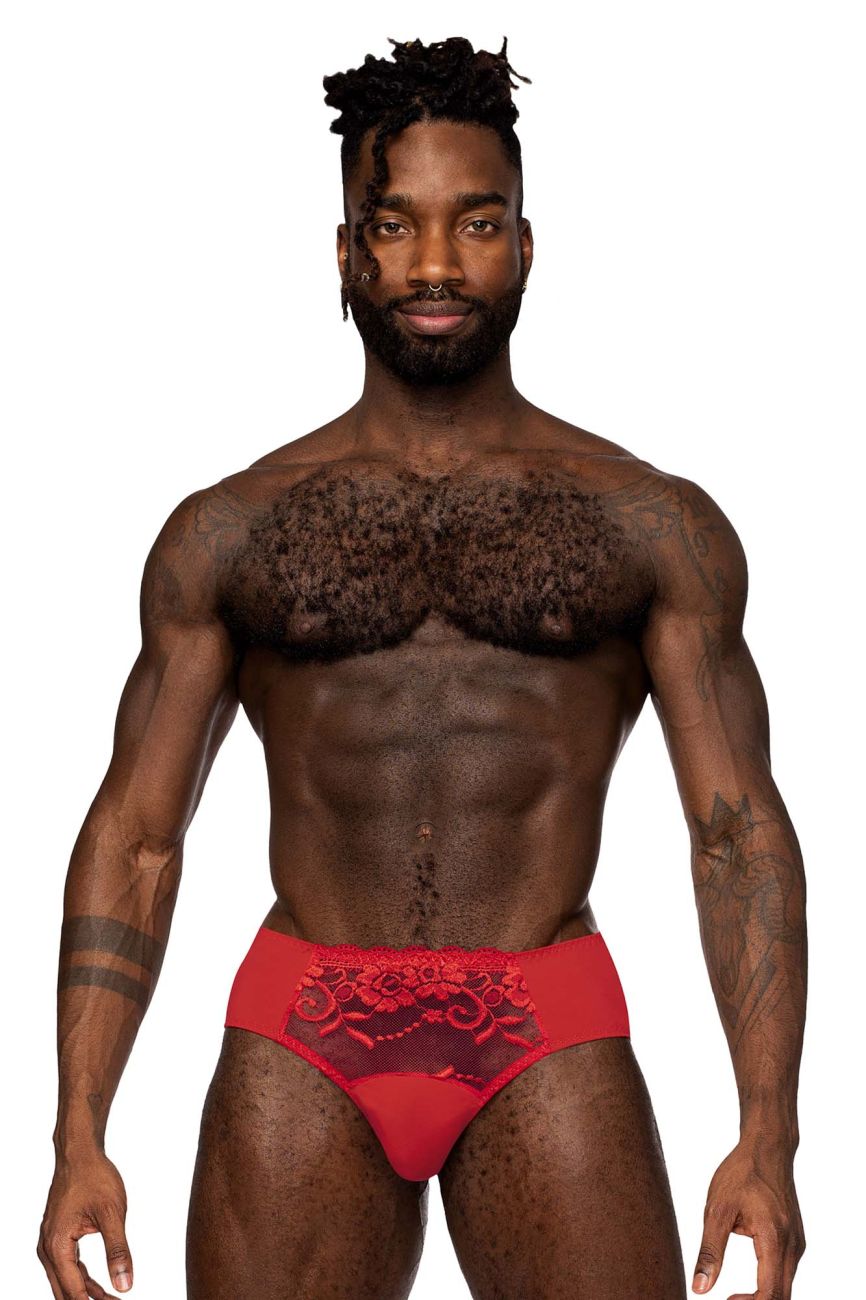 Male Power 492-280 Sassy Lace Bikini Solid Pouch Red