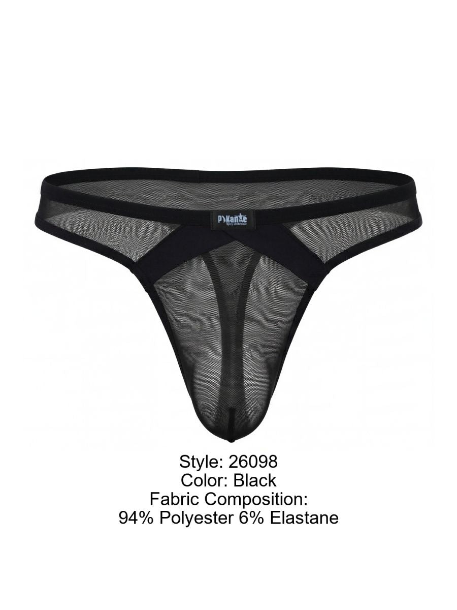 Pikante PIK 26098 Sobek Mens Modern and Sleek Sheer Thongs Black
