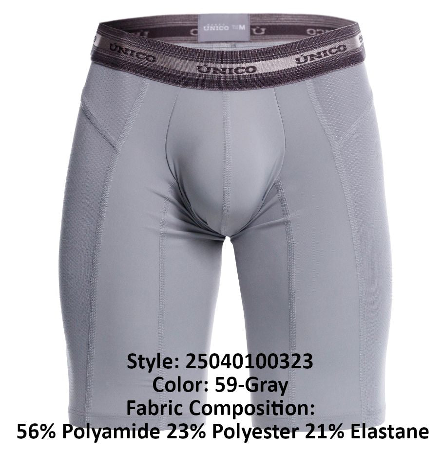 Unico 25040100323 Albaricoque Mens Long Leg Boxer Briefs Gray