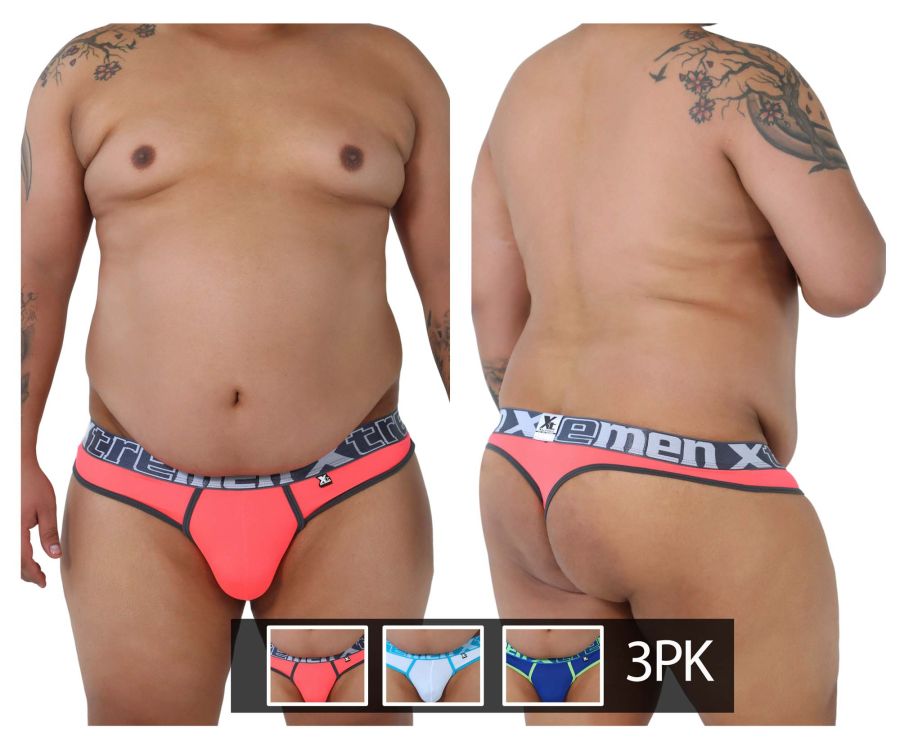 Xtremen 91031X-3 3PK Thongs Fuchsia-White-Blue Plus Sizes