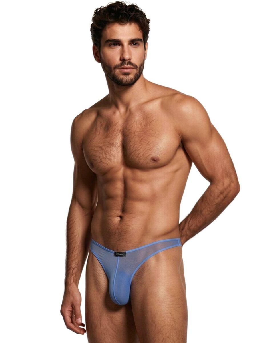 Xtremen 91264 Mens Microfiber See-through Mesh Bikini Brief Blue