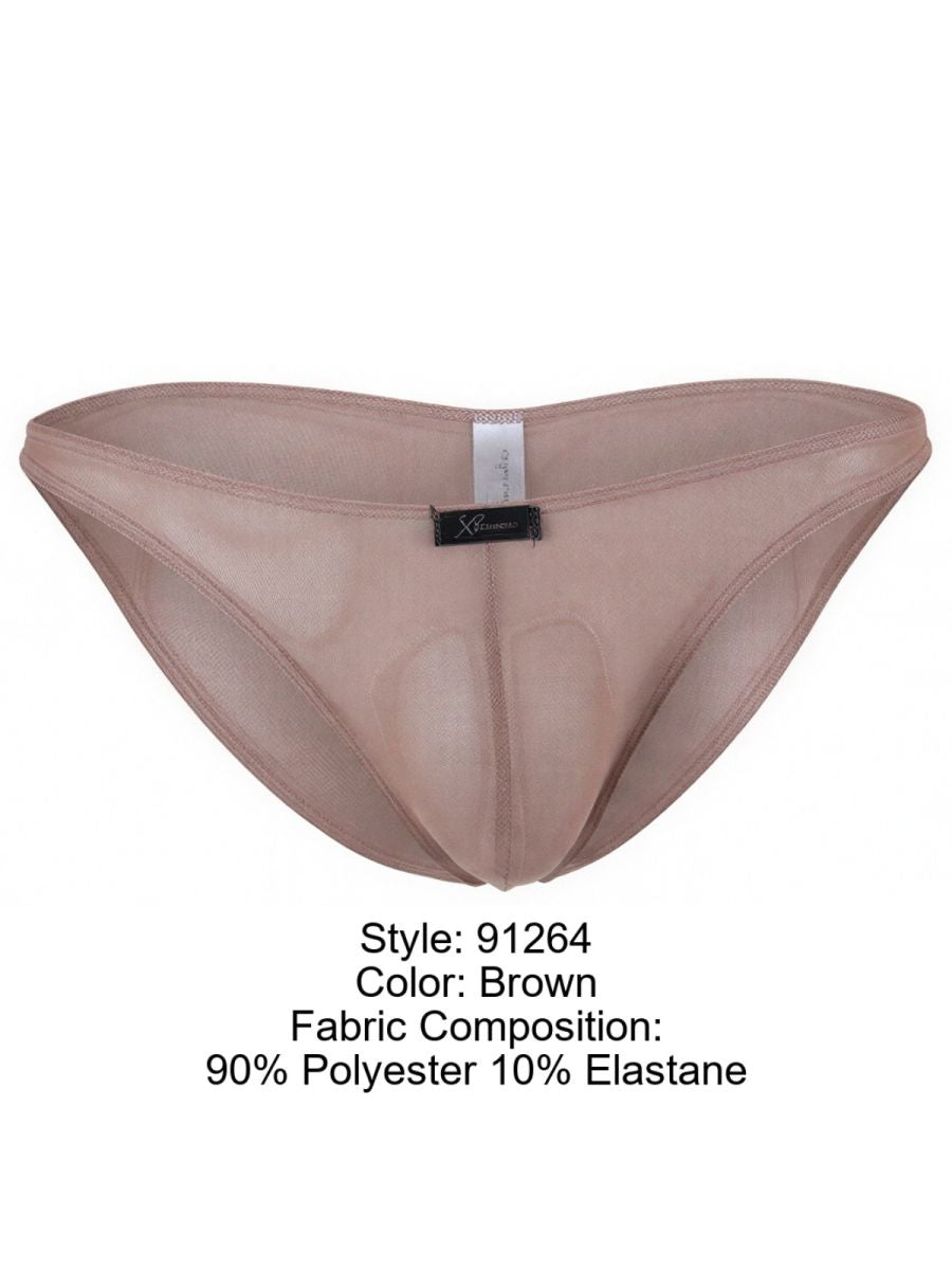 Xtremen 91264 Mens Microfiber See-through Mesh Bikini Brief Brown