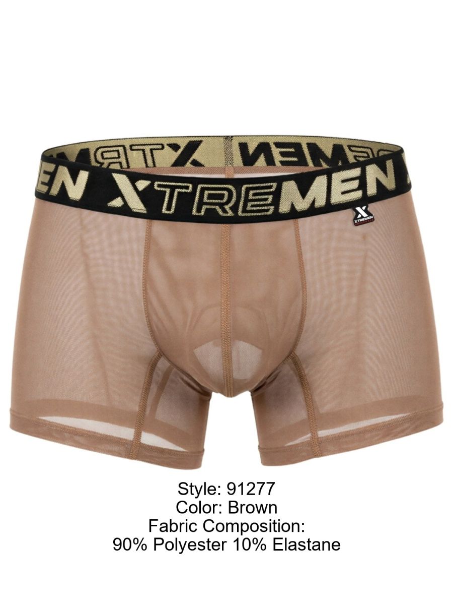 Xtremen 91277 Mens Microfiber Sheer Mesh Boxer Briefs Brown