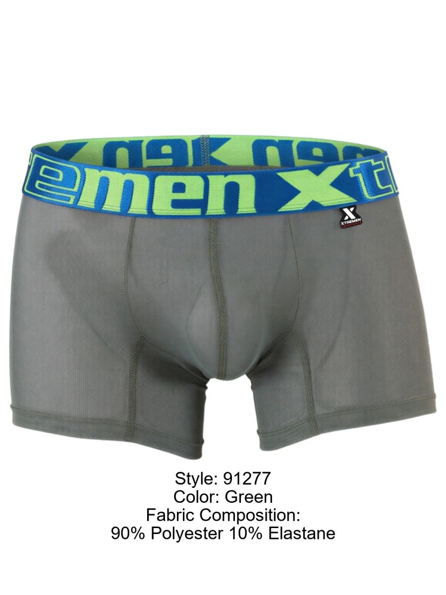 Xtremen 91277 Mens Microfiber Sheer Mesh Boxer Briefs Green