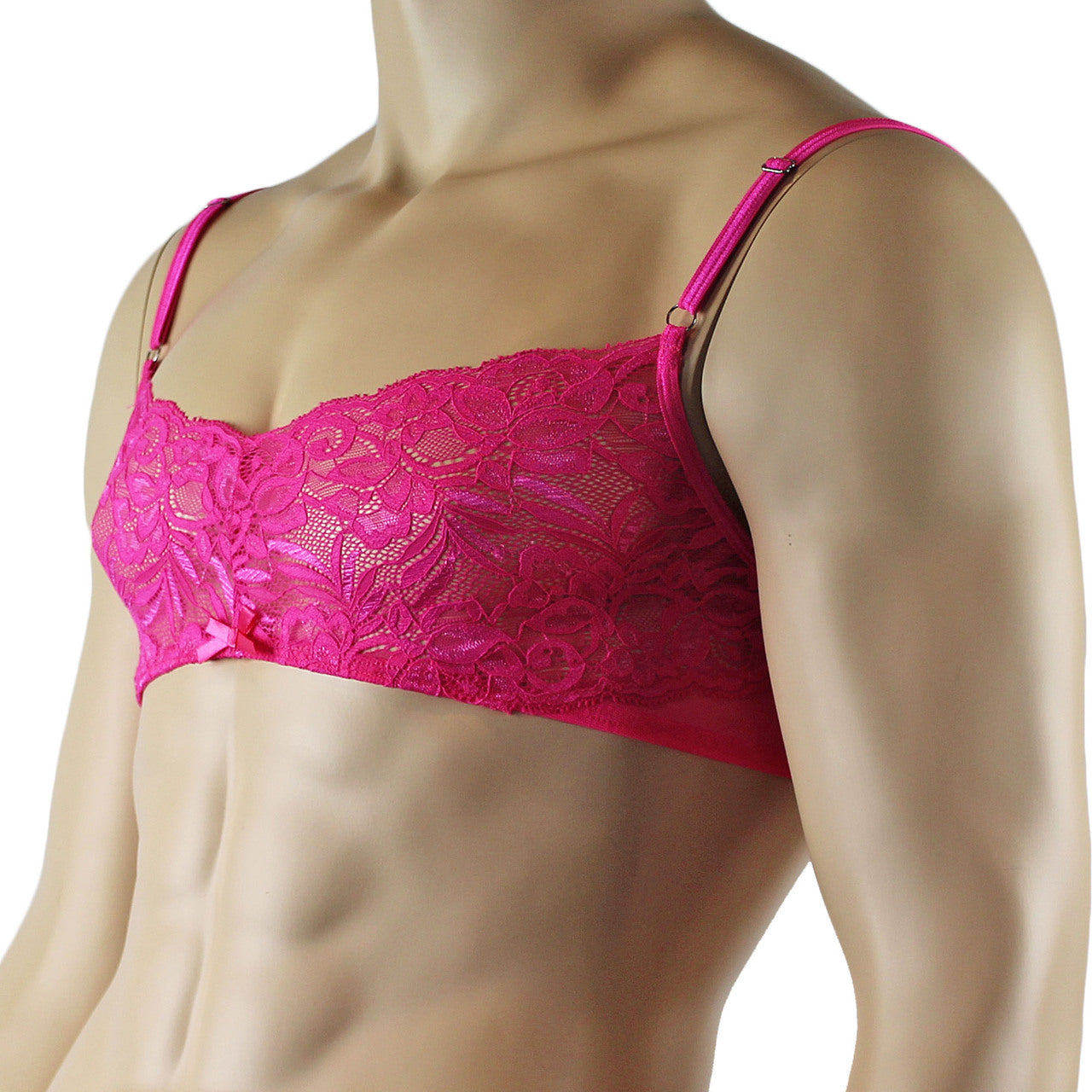 Mens Kristy Lace & Mesh Bra Top BR02L with thin Straps Hot Pink
