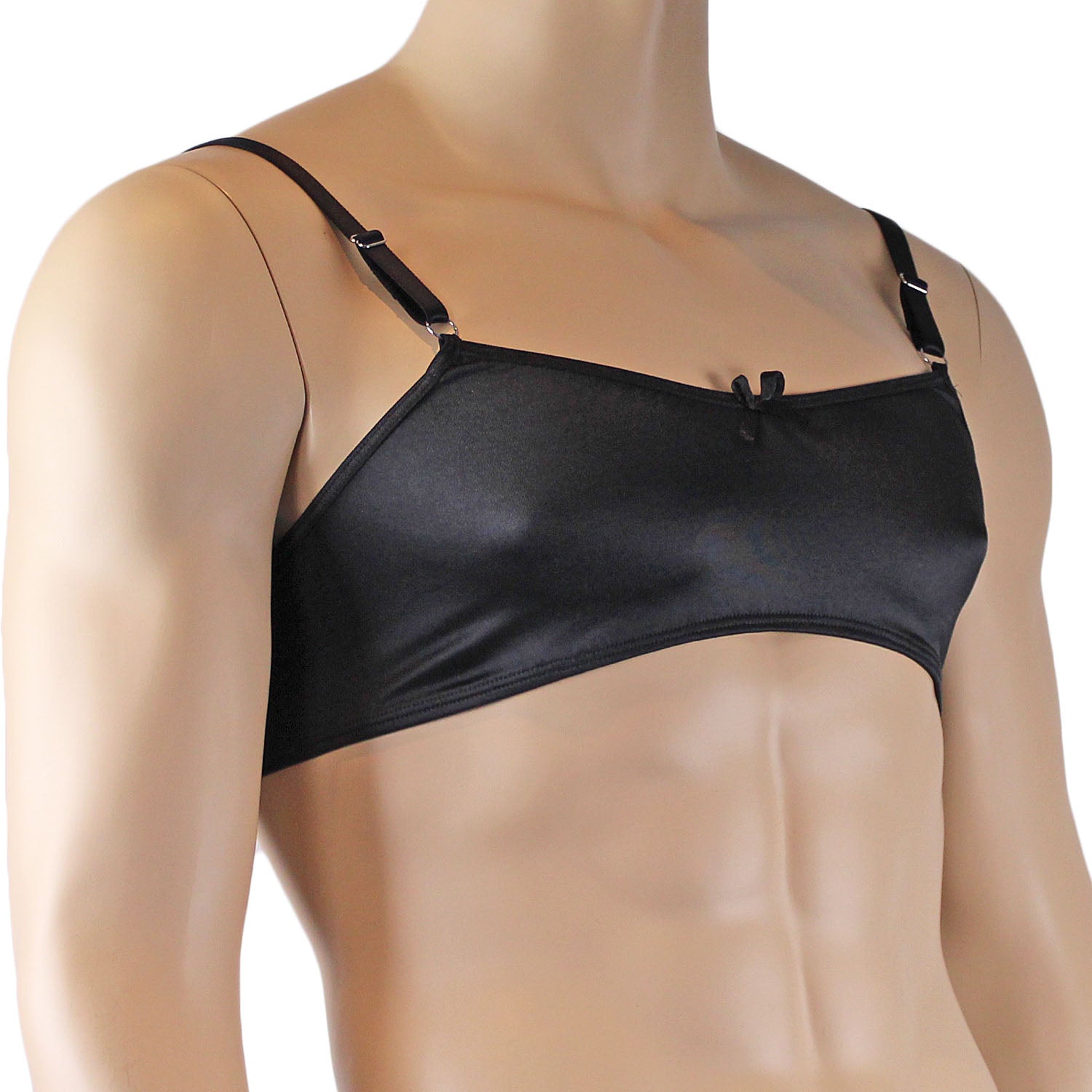 Mens Jenny Satin Spandex Bra Top with Adjustable Straps Black or White