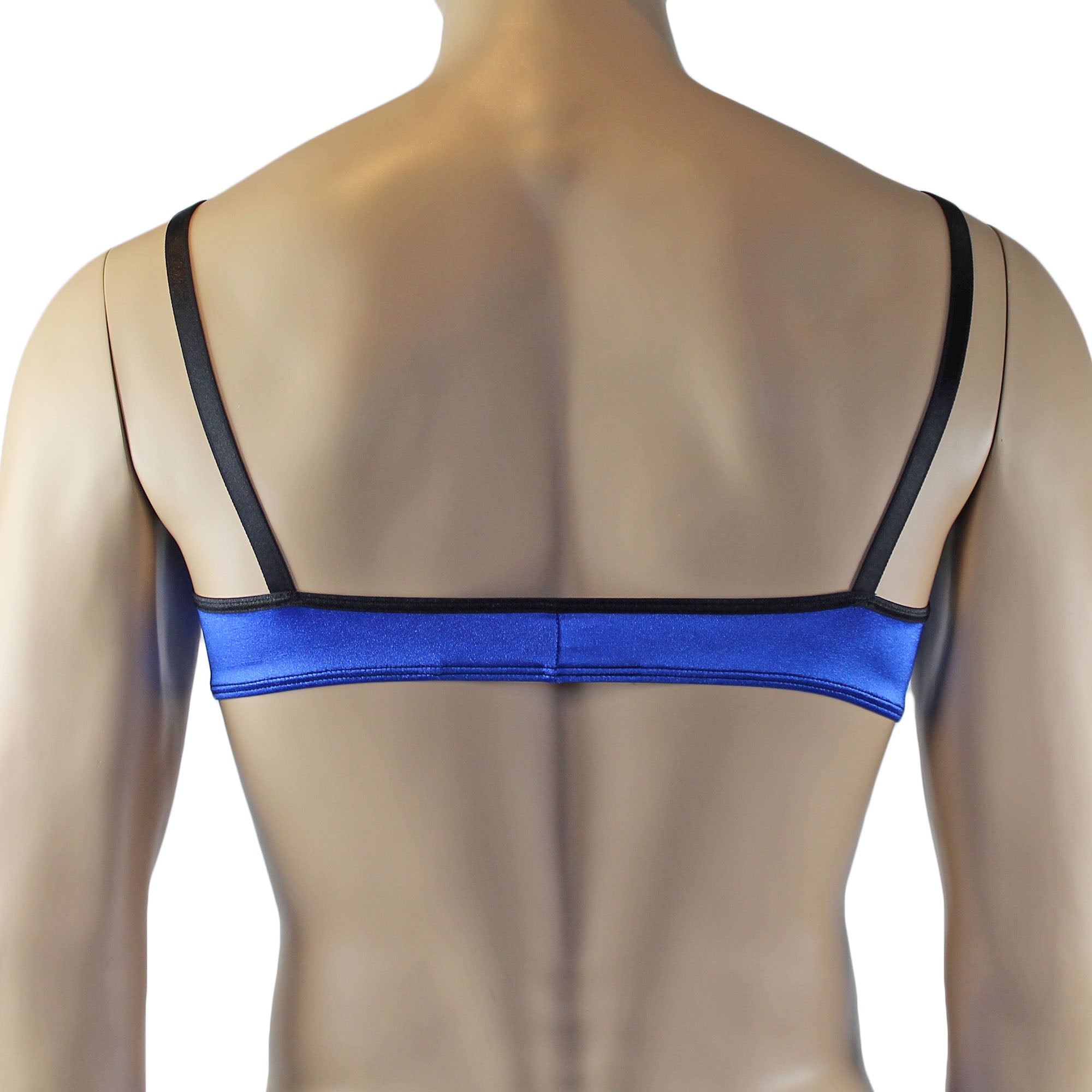 Mens Jenny Shiny Spandex Bra Top with Adjustable Straps Blue & Black