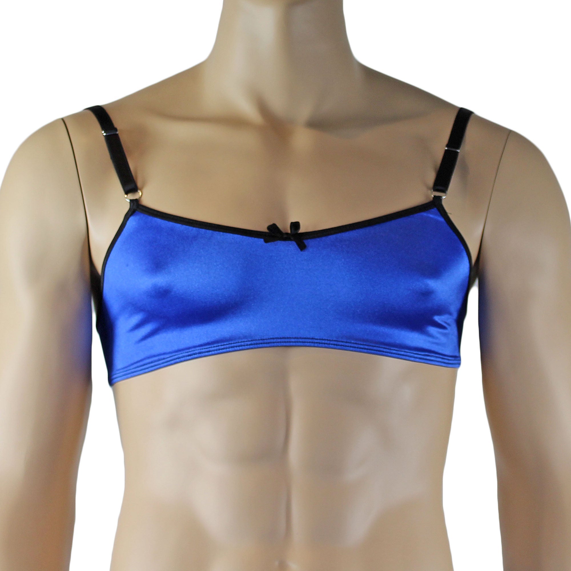 Mens Jenny Shiny Spandex Bra Top with Adjustable Straps Blue & Black