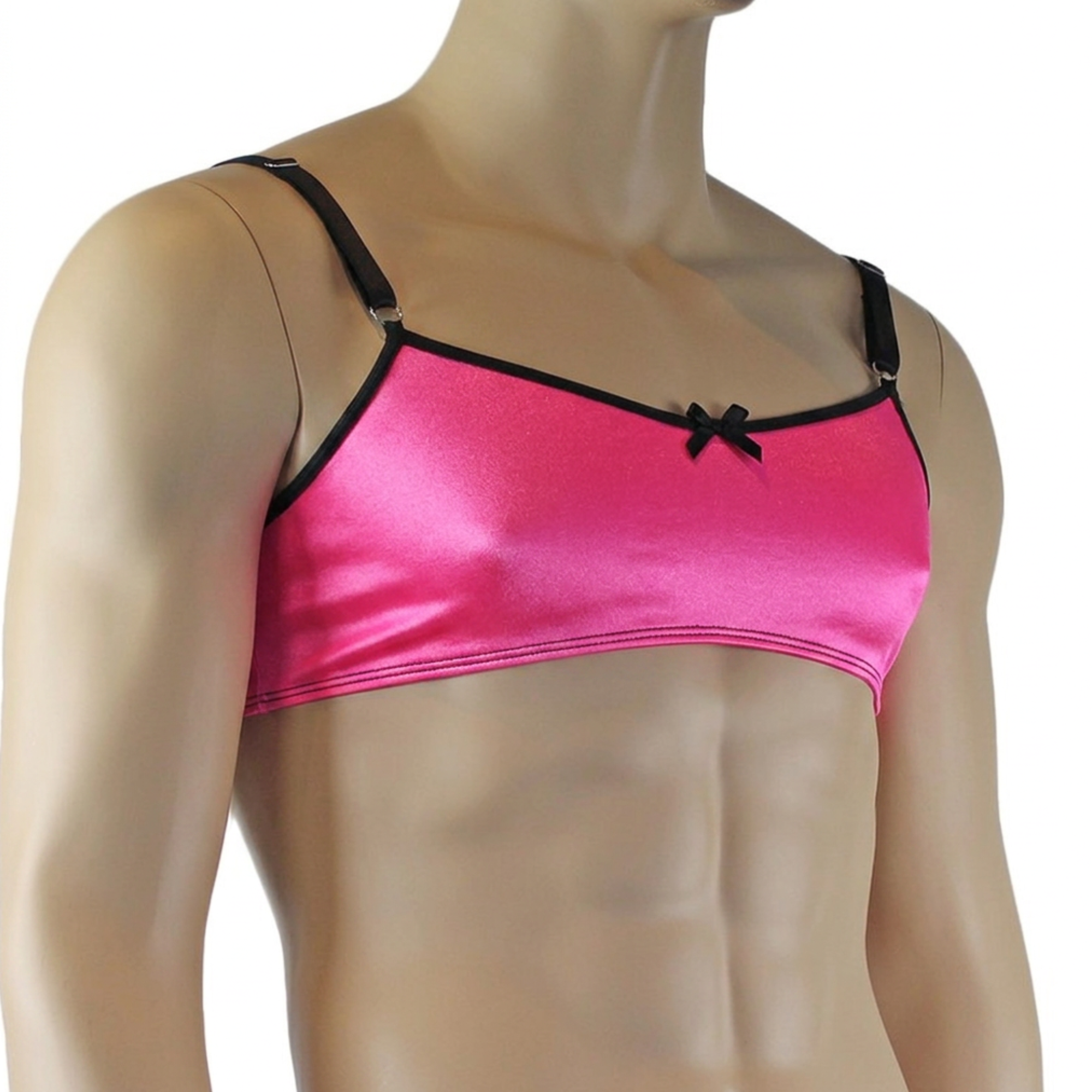 Mens Jenny Shiny Spandex Bra Top with Adjustable Straps Hot Pink & Black