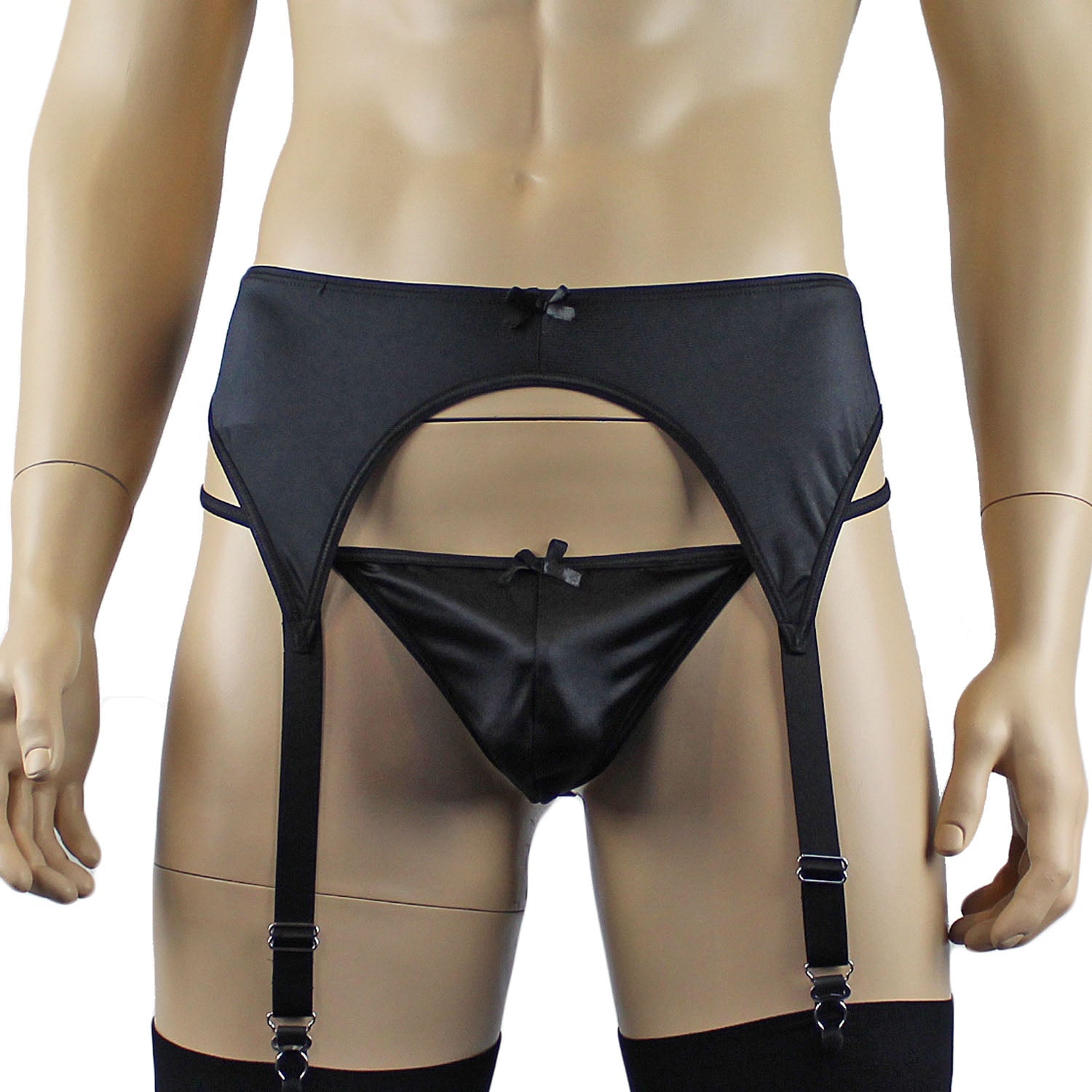 Mens Jenny Shiny Spandex Garterbelt Lingerie Black