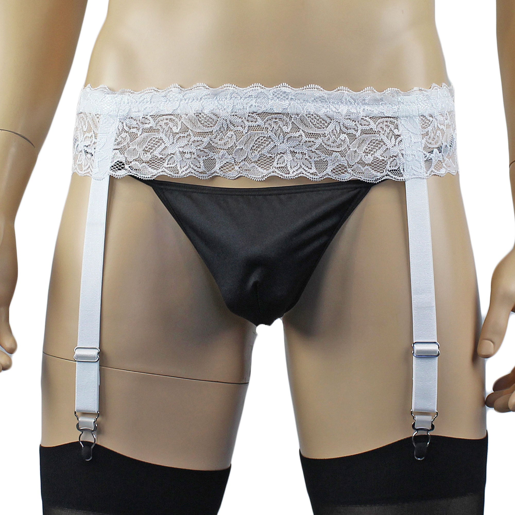 Mens Lace Garter Belt Mens Lingerie and Underwear White Lace