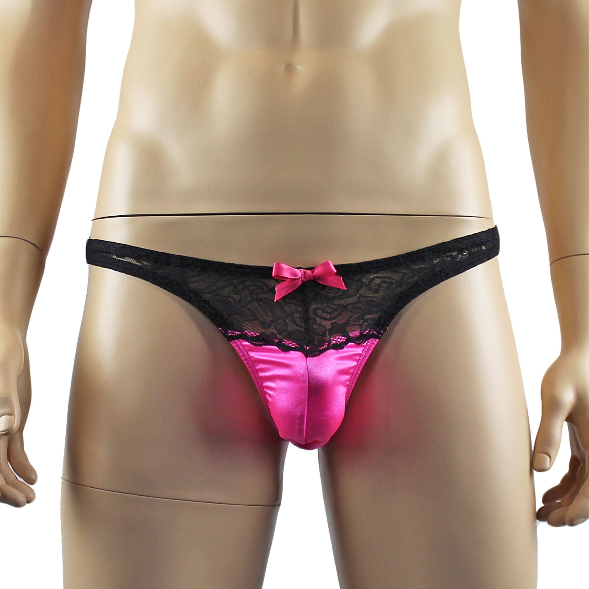 Mens Joanne Lace Bra Top Lingerie and Thong for Men Hot Pink and Black Lace