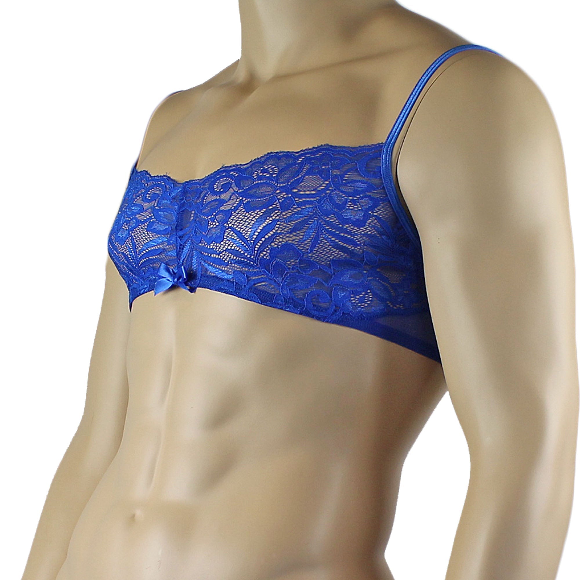 Mens Kristy Lace & Mesh Bra Top BR02L with thin Straps Blue