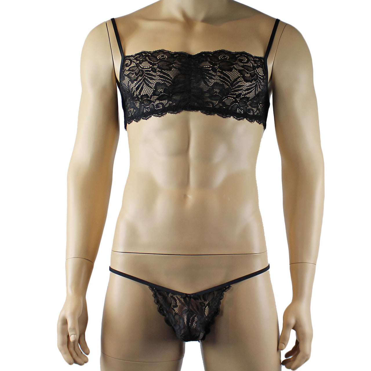 Mens Kristy Lingerie Lace Bra Top BR04G and Lace Panty Black