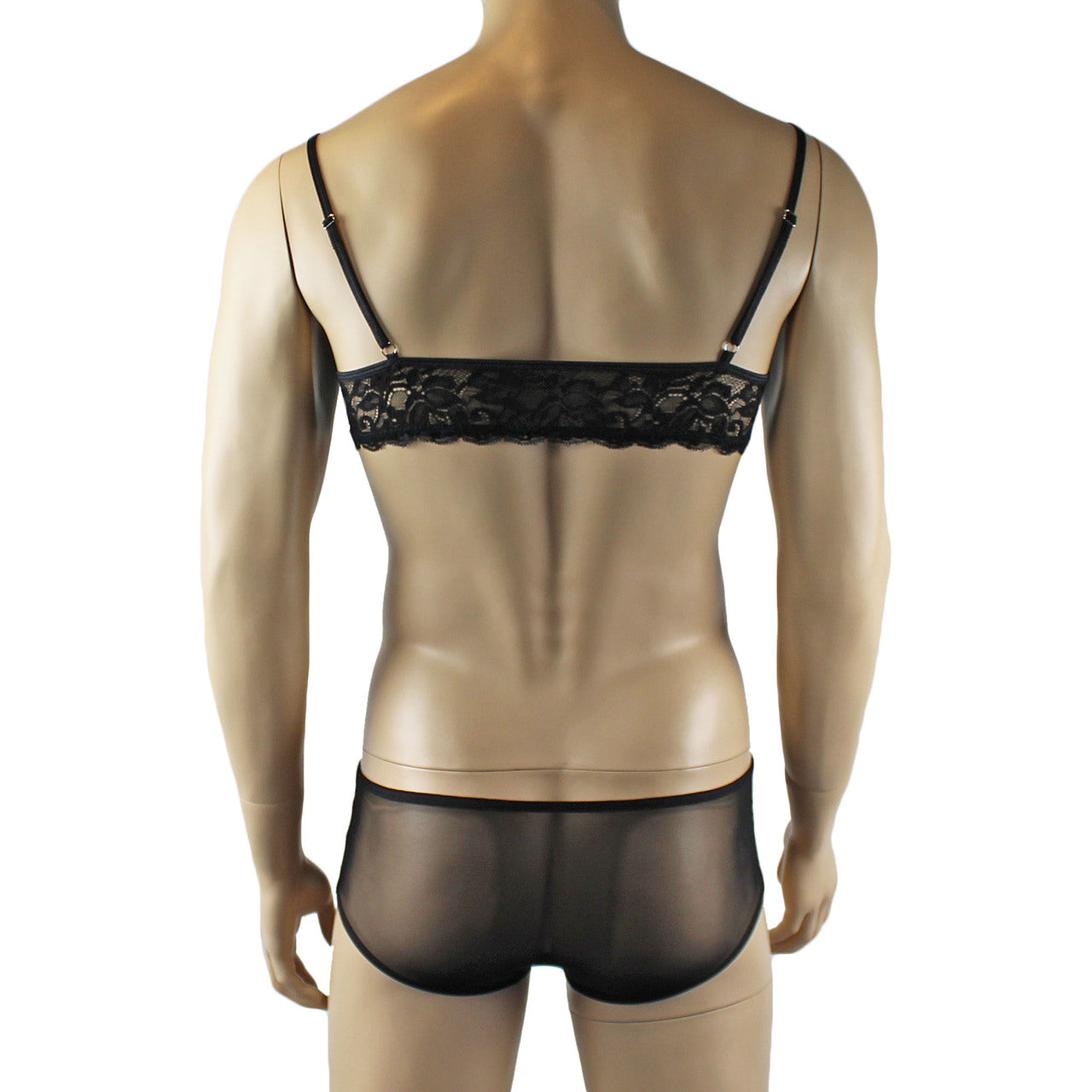 Mens Kristy Lingerie Lace Bra Top BR04 and Boxer Briefs Black