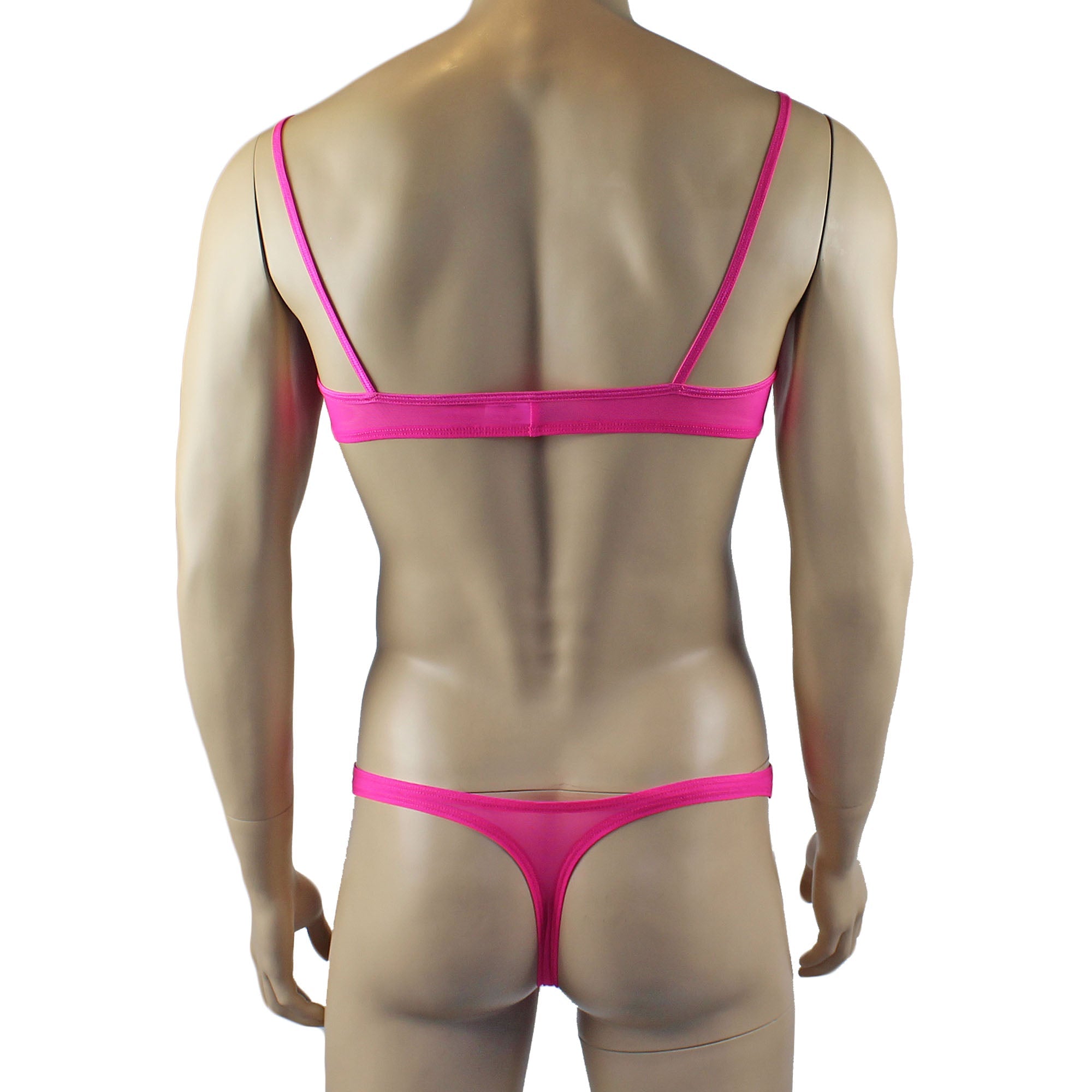 Mens Kristy Lace & Mesh Bra Top BR02L and Thong Panty Hot Pink
