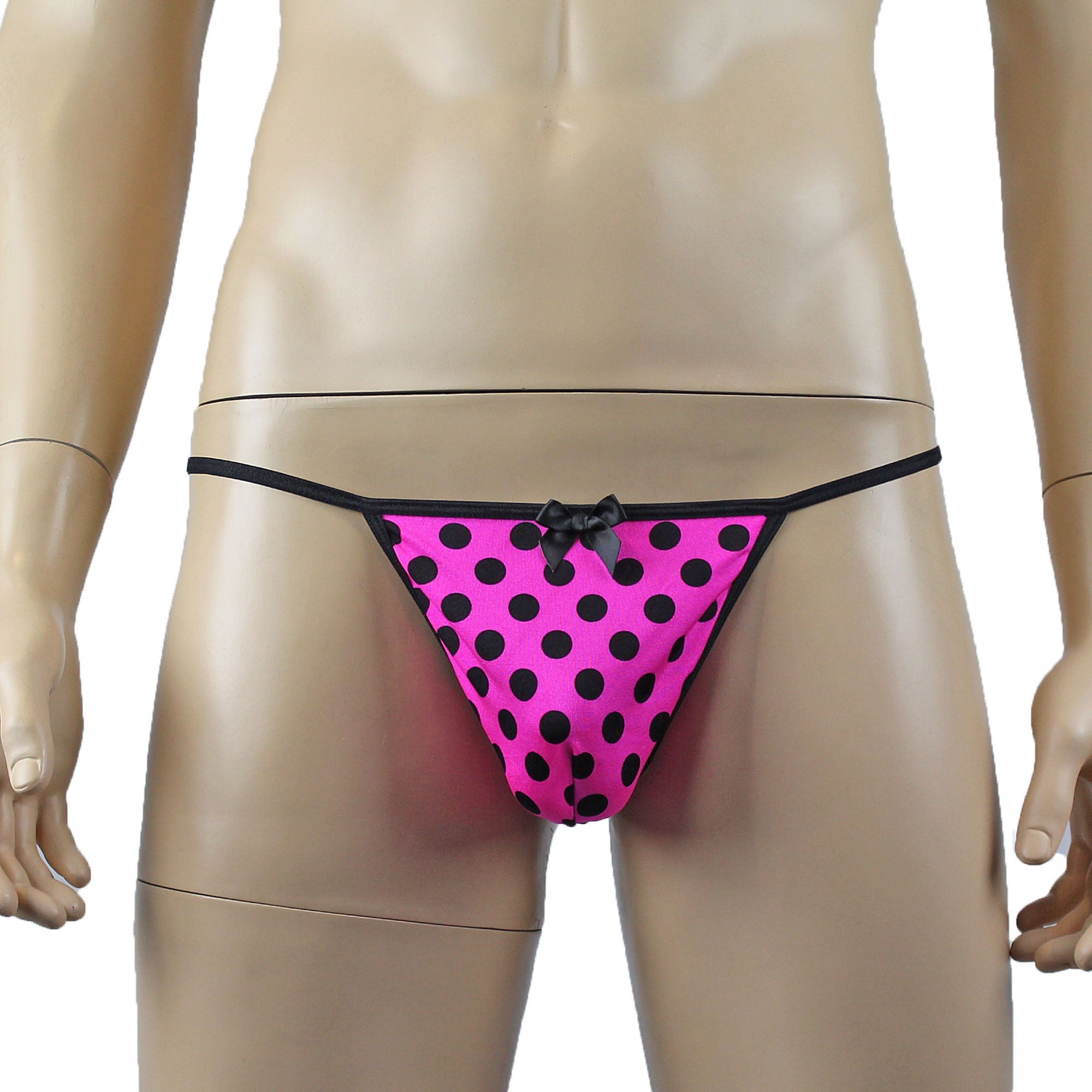 Mens Hot Pink Polka Dot & Lace Bra Top with Matching G string