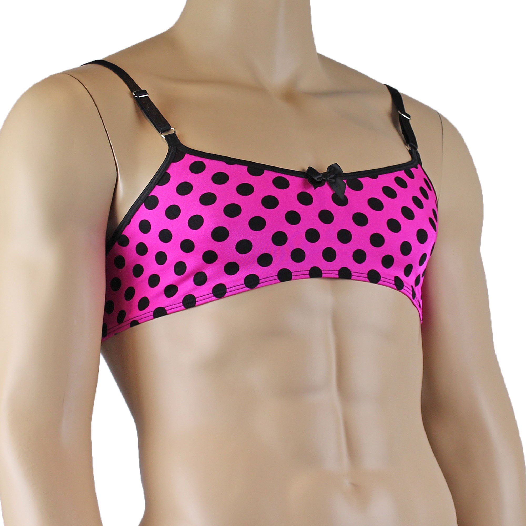 Mens Hot Pink Polka Dot Crop Top Bra & G string Thong
