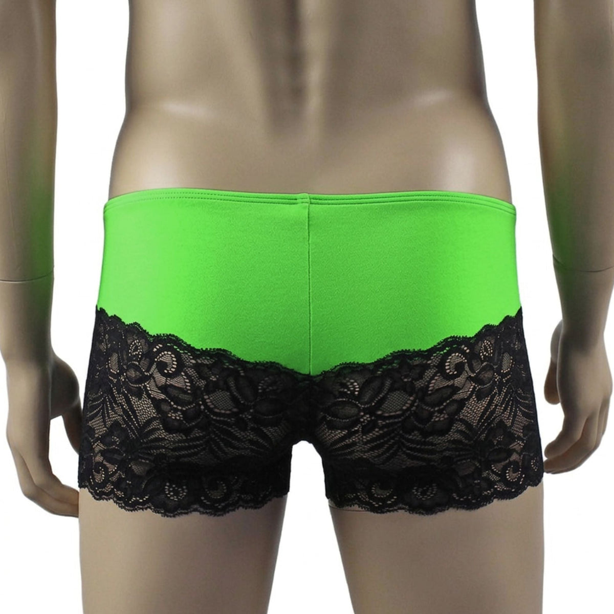 Mens Risque Camisole Top Boxer Briefs with Garters Neon Green & Black Lace