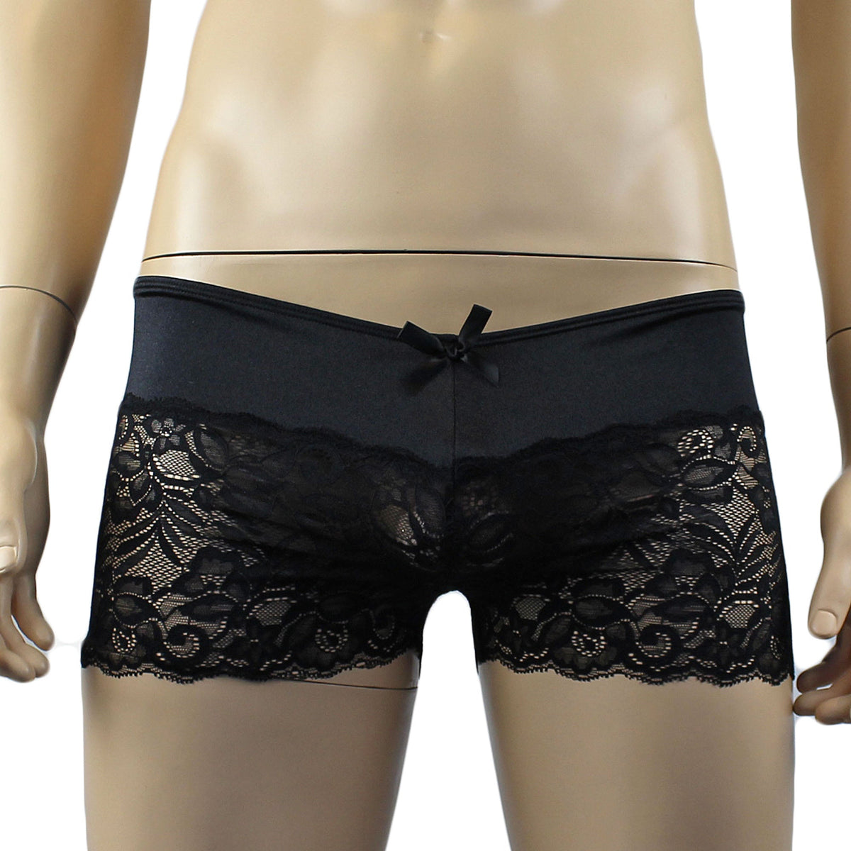Mens Risque Camisole Top Boxer Briefs Neon Black & Black Lace