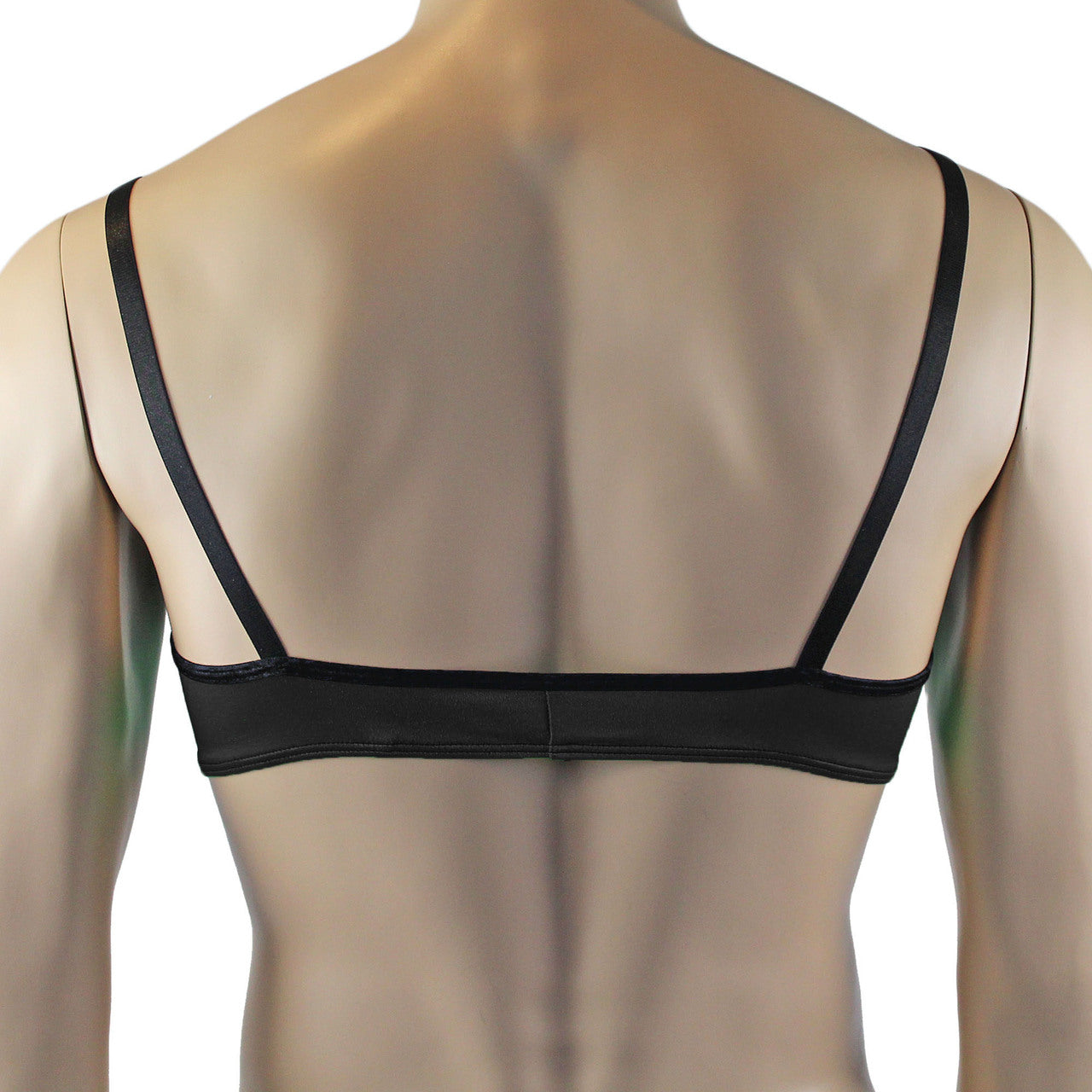 Mens Risque Bra Top with Wide Floral Lace Black & Black Lace